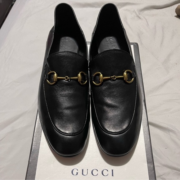 Gucci Black Leather Loafers with Gold Horse-Bit Detailing Sz 10 main image 9